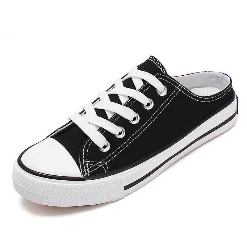 Summer Casual Low-top Shallow-mouth Canvas Shoes half-Support Women's Cloth Shoes Lazy Shoes Student Skate Shoes