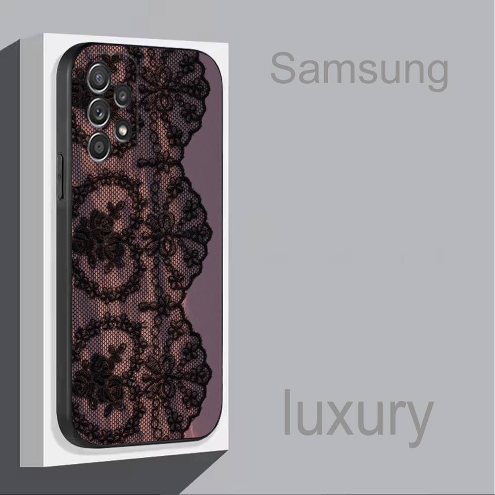 Чехол для телефона с кружевным принтом узора P для Samsung S 9,10,21,30,22,23,24,25,Ultra,Plus,Lite,FE,4,5G Черный Мягкий Чехол