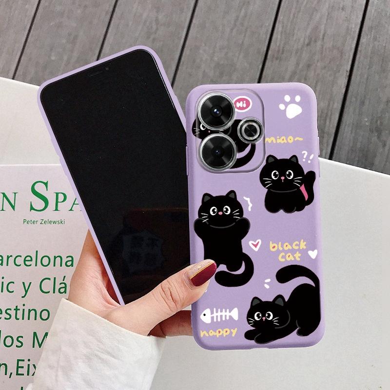 Мягкий силиконовый чехол Cat для Xiaomi Redmi Note 13 Pro 13C 14T Poco C65 Samsung A55 A35 M35 S24 Plus Huawei Honor 200 Lite iPhone Realme противоударный чехол