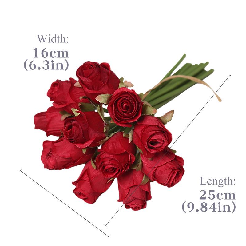 Artificial 12-Head Rose Bouquet for Bridal, Valentine's, Home Decor, Table Centerpiece, or Photography Props.