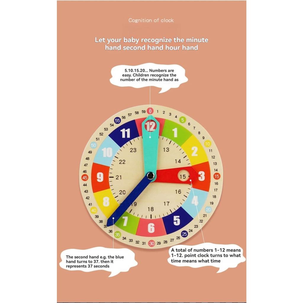 Wooden Clock Model Teaching Aid Learning Clocks with Cards Kindergartner Toy for Game Interaction Time Cogn