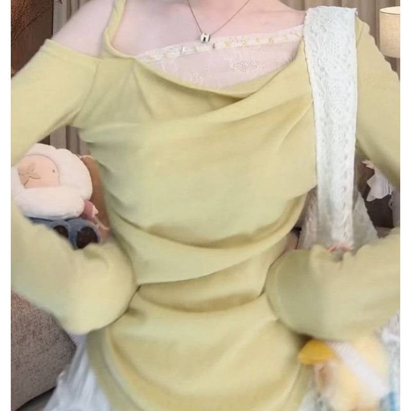Spring Korean Style Womens Lace Spliced Top With Solid Color Design For Fashionable Outfits