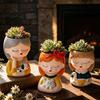 Compact Resin Pot for Windowsill Cute Head Planter, Succulent Little Girl Flower Pot, Human Small Flowerpot Succulents Face Cactus Plants Container,