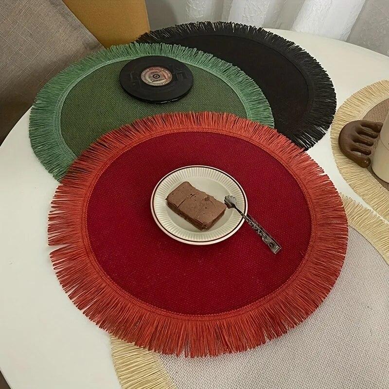 Коврик для домашнего кухонного стола, круглый джутовый держатель для кастрюли, настольный коврик с кисточками, термостойкий многоцелевой обеденный коврик для внутреннего и наружного использования