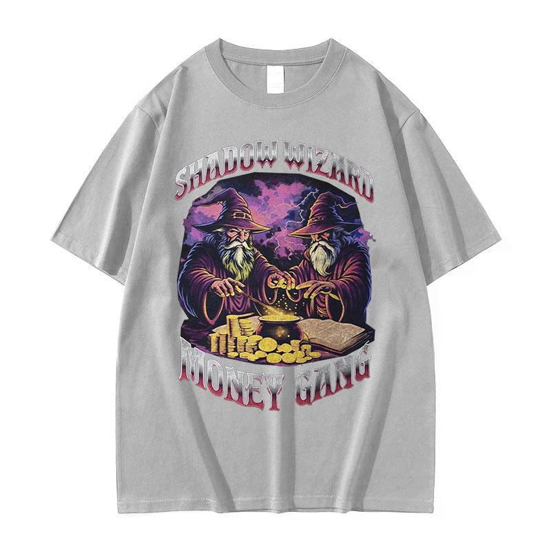 Винтажная футболка с мемом 'Shadow Wizard Money Gang' для мужчин и женщин, Харадзюку, Готическая мода, Хлопковые футболки с коротким рукавом, Уличная одежда
