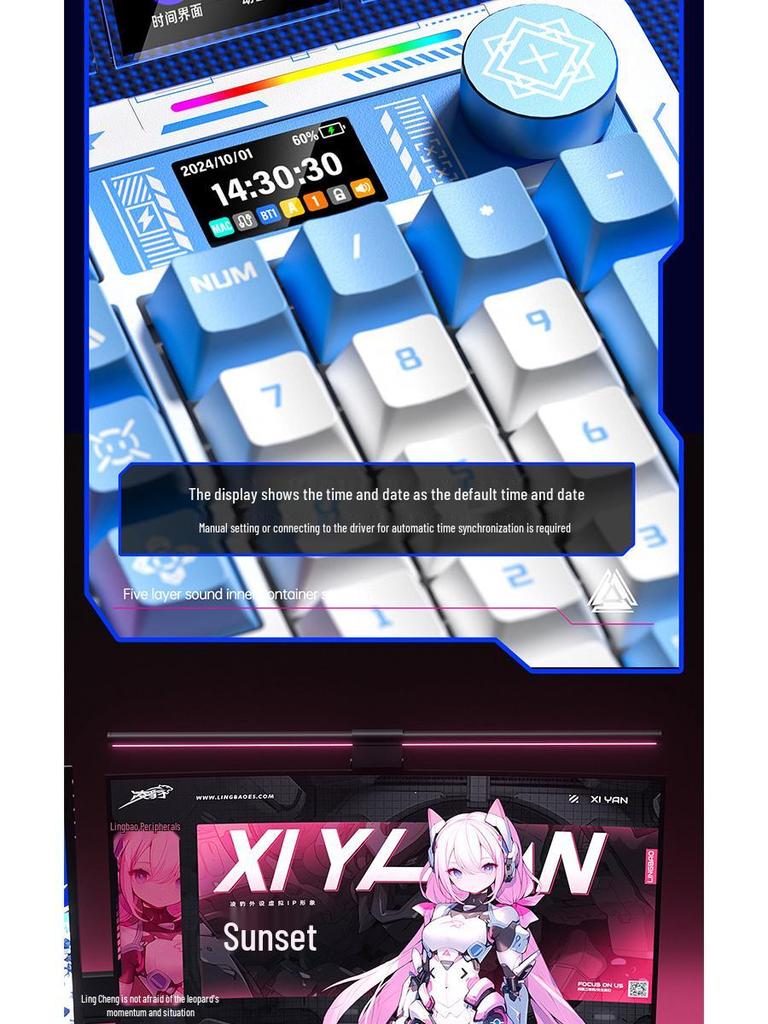 LingBao K98Pro Tri-Mode Customizable Keyboard with Screen, RGB Lighting, Hot-Swappable for Gaming, Office, Desktop, and Laptop.