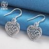 925 Sterling Silver Hollow Pattern Heart Drop Earring Jewelry