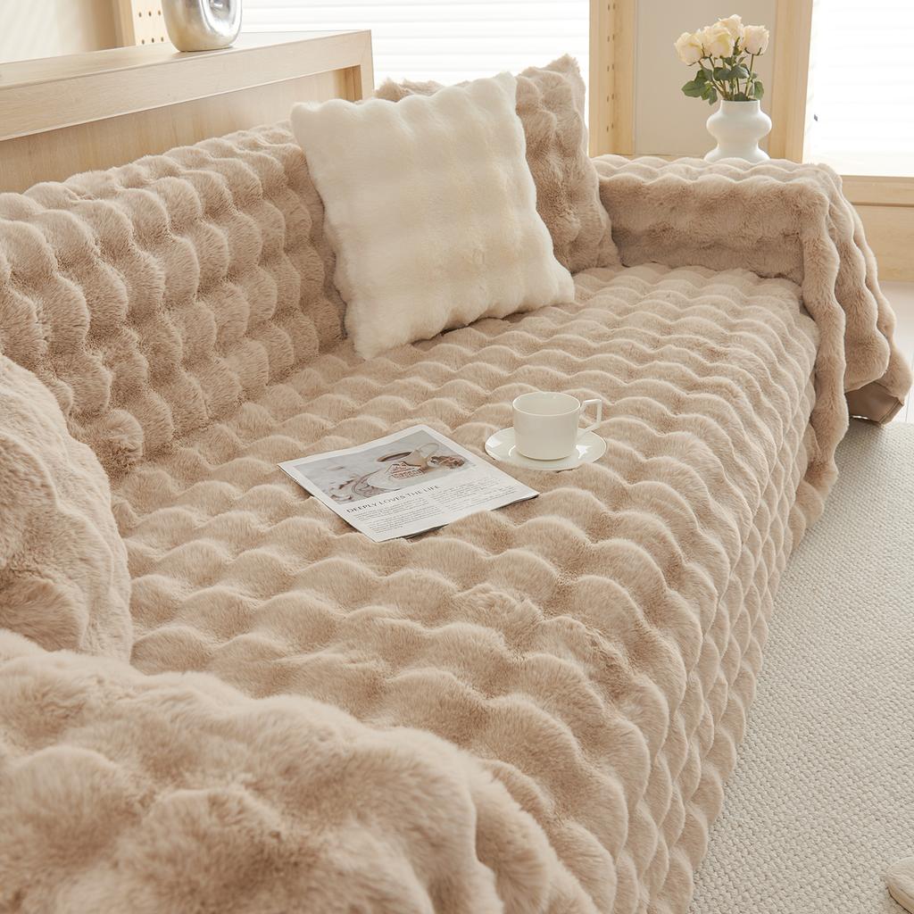 Зимнее мягкое и удобное плюшевое полотенце для дивана с кроликом и пузырьками, простое современное однотонное универсальное полотенце для дивана