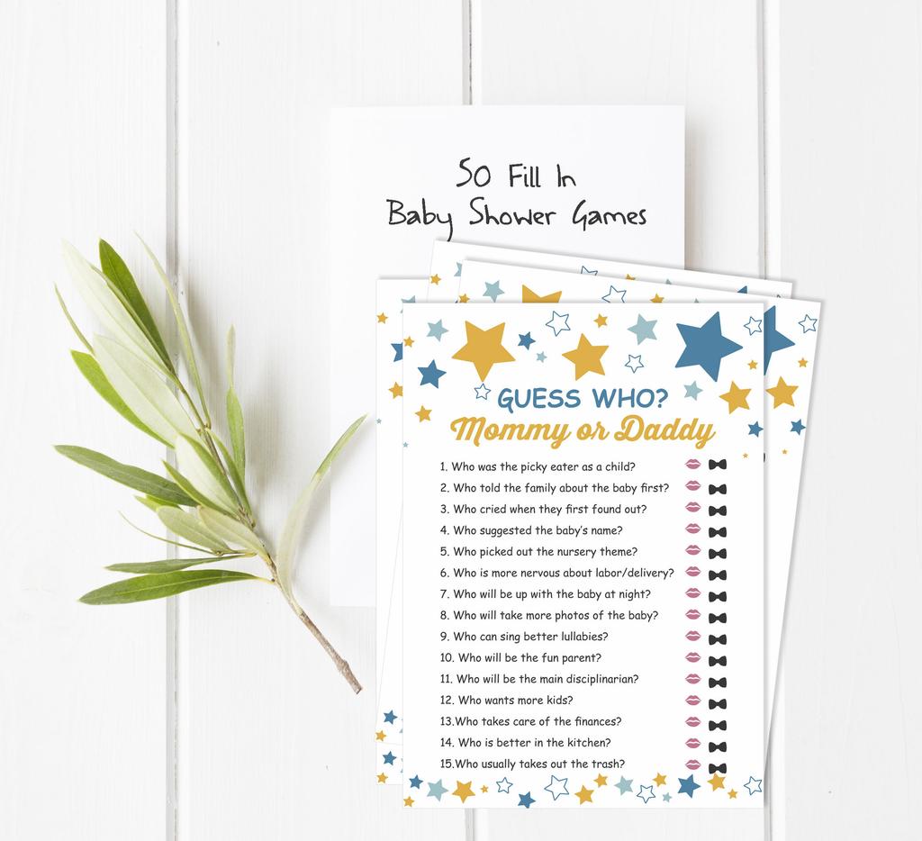 Inkdotpot Кто сказал это Игра Мама или Папа 50 Листов Веселая Игра Baby Shower Звезда Гендерно-нейтральная Вечеринка Поставка