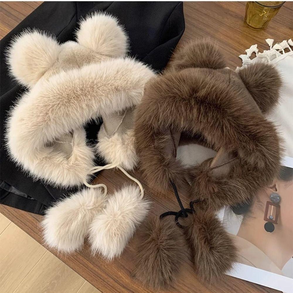Утолщенная милая шапка с ушками медведя, теплая женская пушистая шапка, модная панама из искусственного меха, для девочек