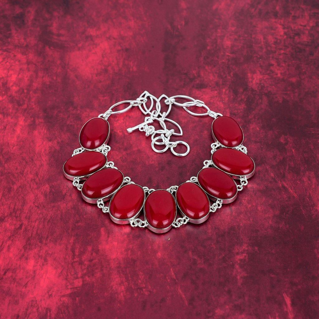 Ожерелье ручной работы из красного коралла с драгоценными камнями, ожерелье из стерлингового серебра 925 пробы, антикварные ювелирные изделия, регулируемое ожерелье-цепочка, подарок на помолвку