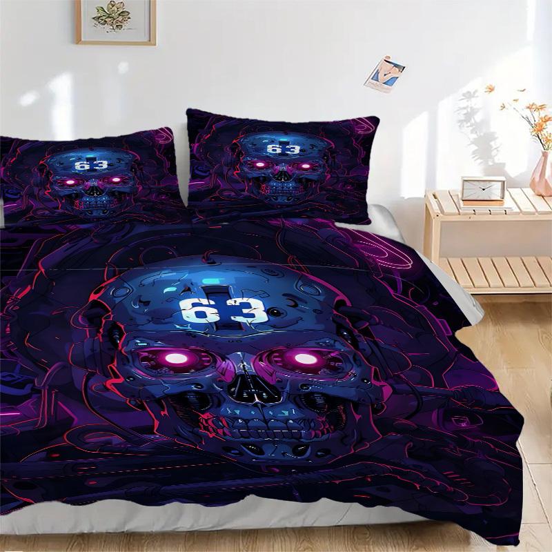 3pcs Cyberpunk Skull Bedding Set, Includes 1 Comforter + 2 Pillowcases, Without Pillow Inserts, Soft Comfortable, Lightweight Breathable, Pr
