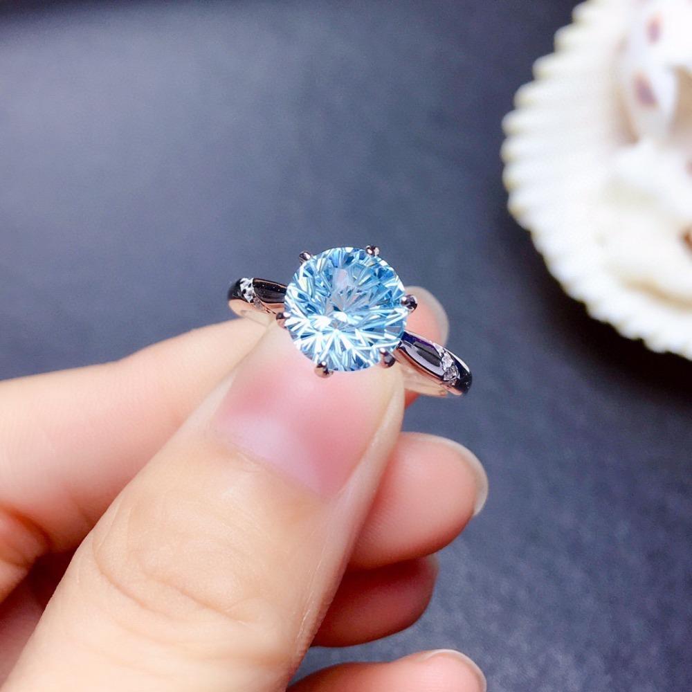 2Ct Firework Cut Sky Blue Topaz Ring for Women Sparkling Adjustable Open Ring