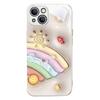 Tempered Glass+TPU Case for iPhone 14,Smile Face Rainbow Pattern Anti-drop Phone Cover