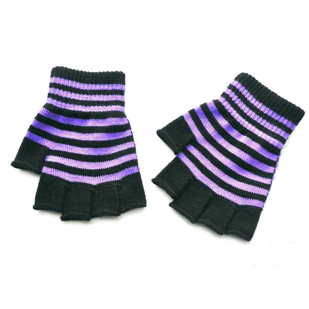 Gothic Warm Winter Fingerless Comfortable Knitted Gloves Striped Thicken Knit Mittens
