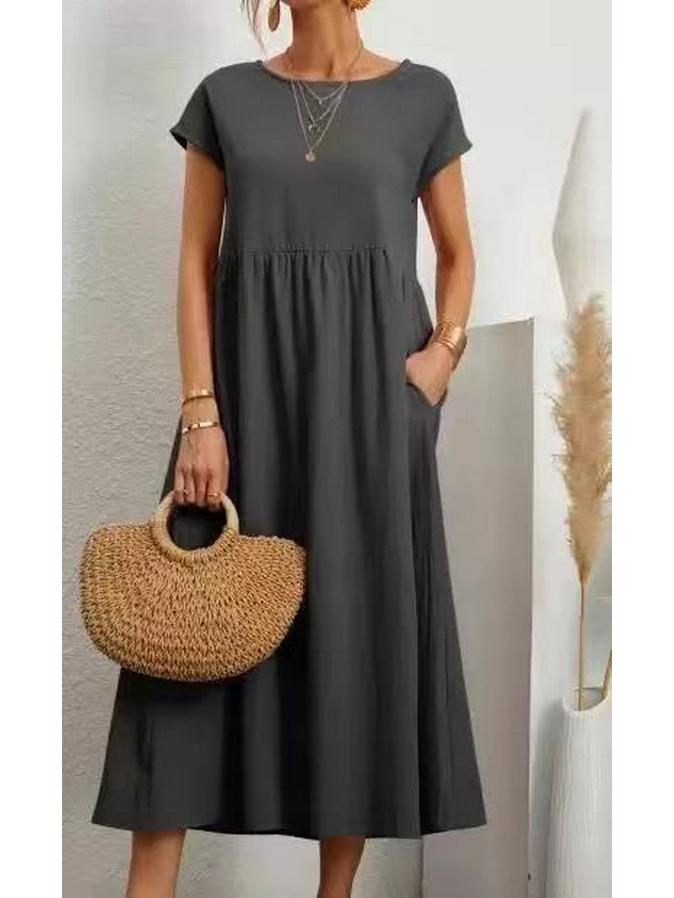 European & American Solid Color Sleeveless Loose Cotton Linen Pocket Dress 2024 In Stock