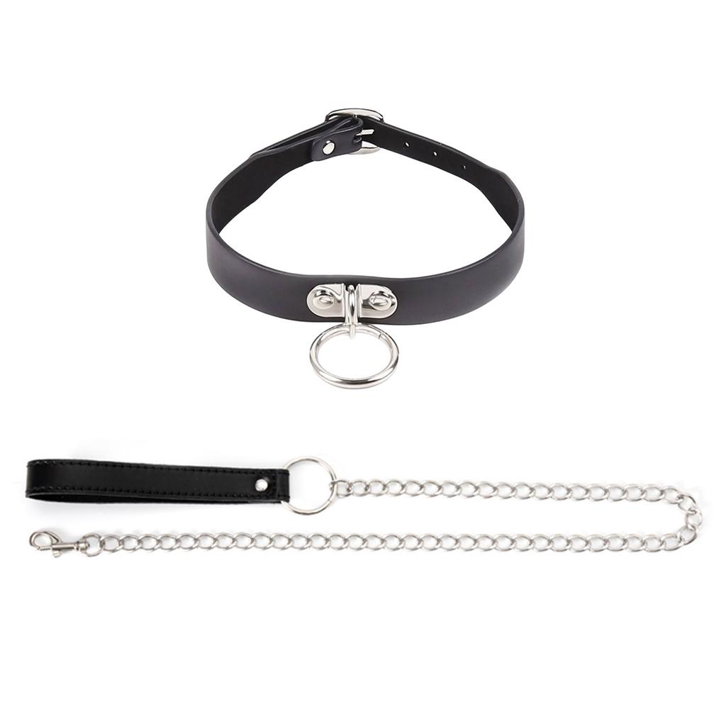 Регулируемая цепочка-ошейник из ПУ кожи с колокольчиком/О-кольцом и поводком для взрослых, шейный ремешок, захватывающие аксессуары для ролевых игр