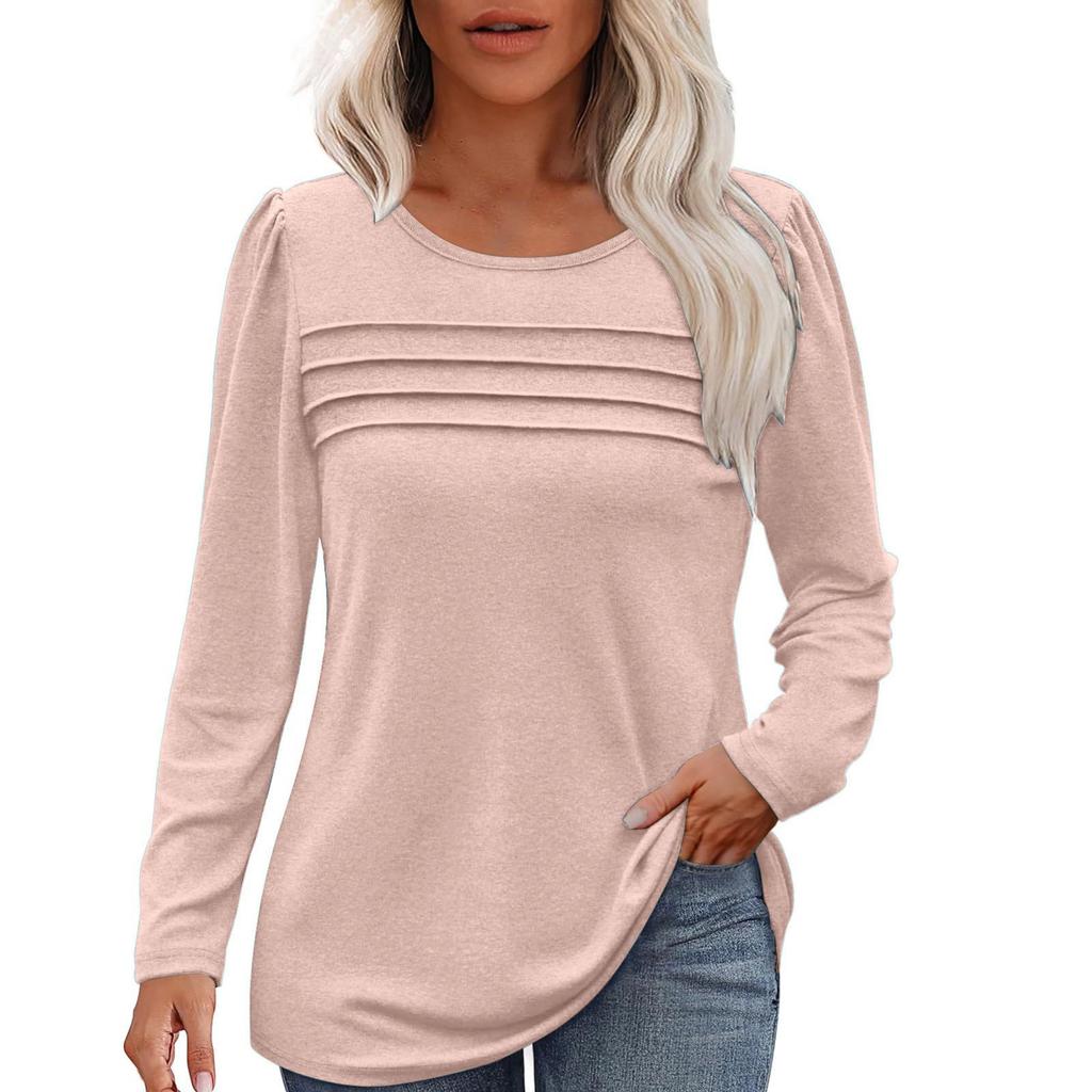 Женский свободный повседневный однотонный топ с круглым вырезом и длинными рукавами, модный топ