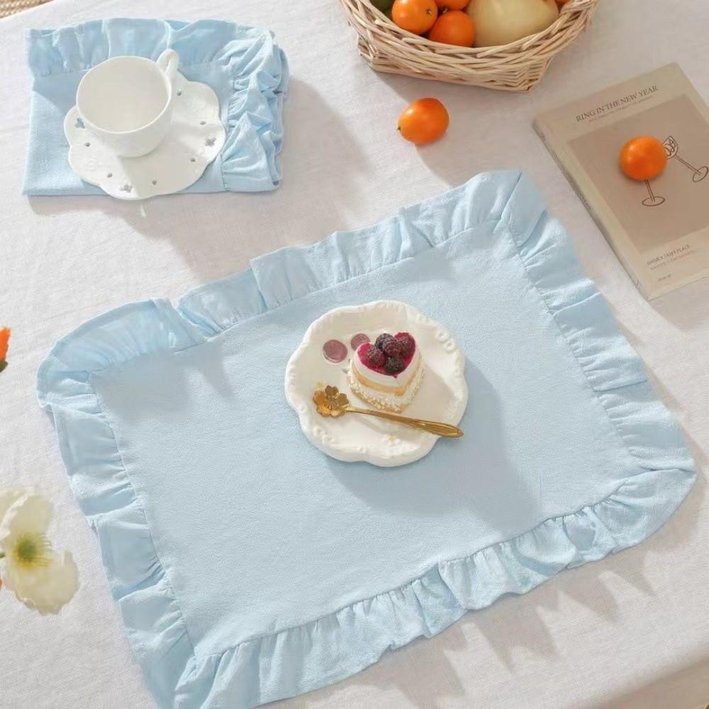 Ruffle Heat-Insulated Mat Stripe Grid Table Mat Washable Coaster  Breakfast