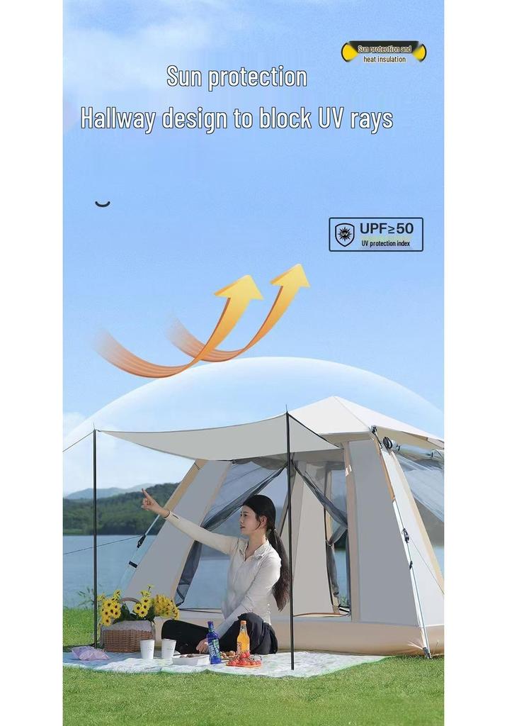 Portable Quick-Pitch Tent for 3-4 People - Four-Sided, Automatic Setup, Sun Protection, Ideal for Camping, Picnics, and Travel