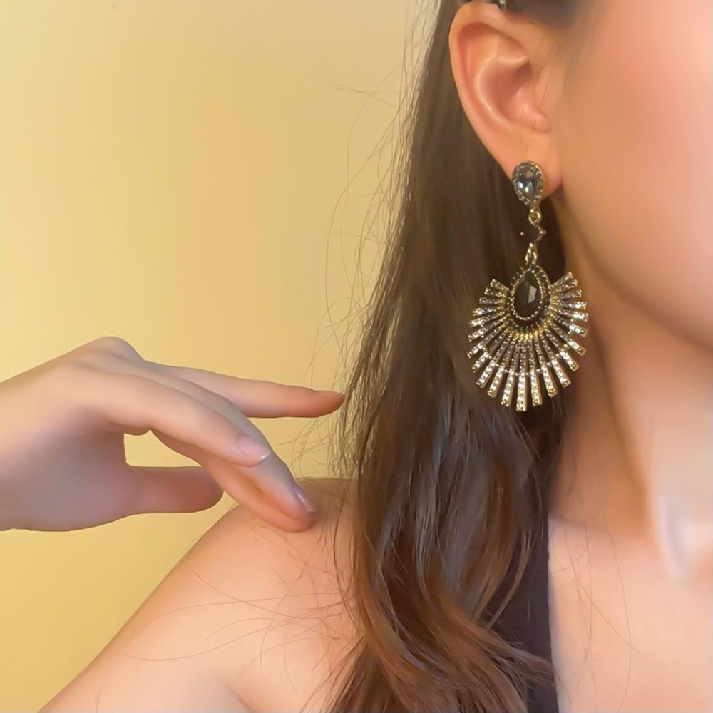 Exaggerated Tassel Dangle Earrings Light Luxury Vintage Earrings Rhinestone Peacock Earrings  Party