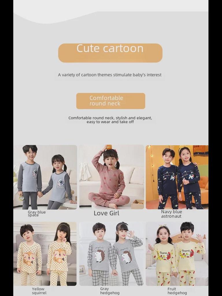 Комплект детского нижнего белья из чистого хлопка: Осенне-зимние пижамы и теплые свитера для мальчиков и девочек