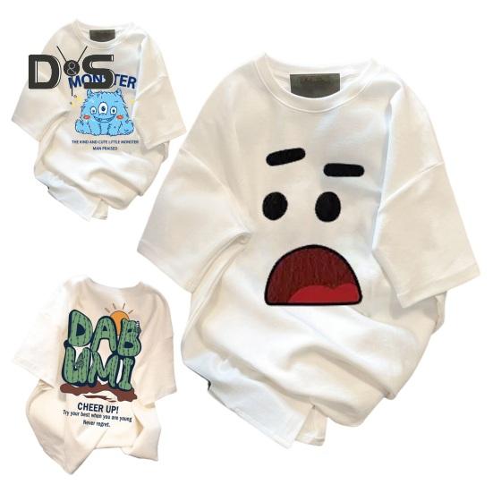 Летняя футболка для пар с мультяшным выражением лица с принтом кактуса с короткими рукавами ледяной шелк Свободный круглый вырез Мягкая дышащая Поглощение пота Быстросохнущая унисекс