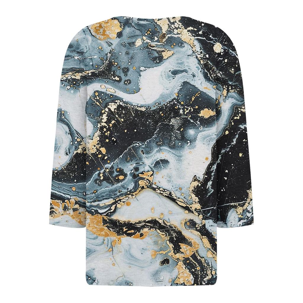 Women's T Shirt Tee Print Button 3/4 Sleeve Daily Weekend Fashion Basic V- Neck Regular Top