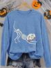 Women's Halloween Long Sleeve T-Shirt Cute Skeleton Dog Print Soft Funny Casual Top, Spooky Humor Gift, Crew Neck Tee for Daily, Sports