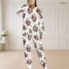 Women Plus Size White Floral Printed Two Piece Set Round Neck Long Sleeve Top And Long Pants