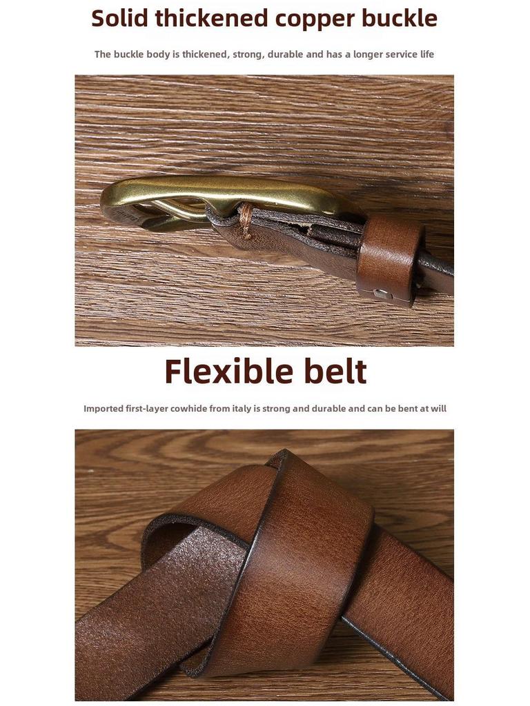 Мужской модный ретро-ремень из кожи ручной работы с медной пряжкой