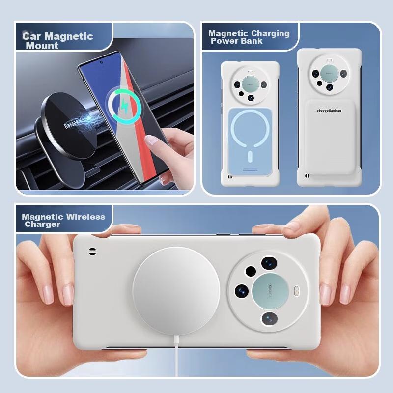 POZZO Ultra-Thin Matte Case for Huawei Mate60pro And Mate60pro+, Borderless Magnetic Heat Dissipation Phone Cover, Internet Celebrity Pearl White