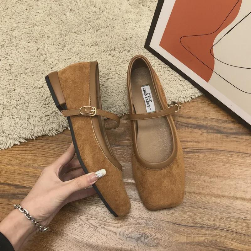 Z Fairy Retro Square-Toe Suede Mary Jane Heels - Women's 2024 Spring Soft Leather