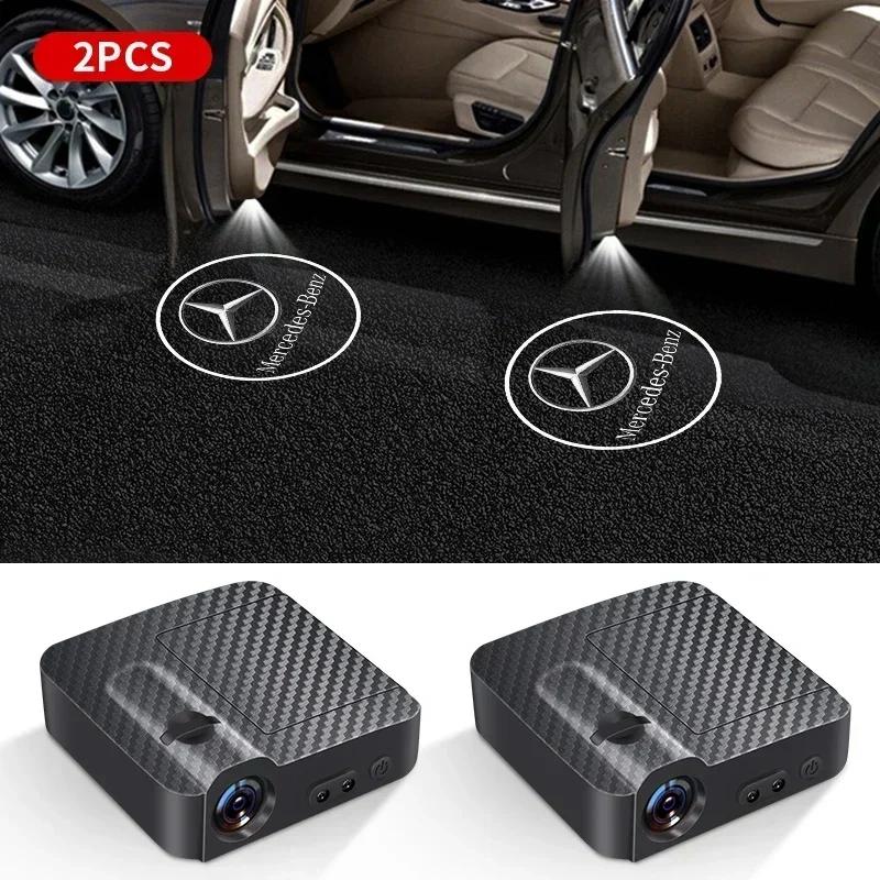 1/2Pcs Car HD Projector Lamp Car Door Wireless Welcome Light LED Decoration for Mercedes Benz W211 W204 W210 W203 CLA GLA