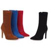 Узкие гольфы, сапоги, эластичные, флок, синие, красные, черные, на высоком каблуке, туфли для вечеринок, женские, большого размера, модные, осенние, ботильоны, женские