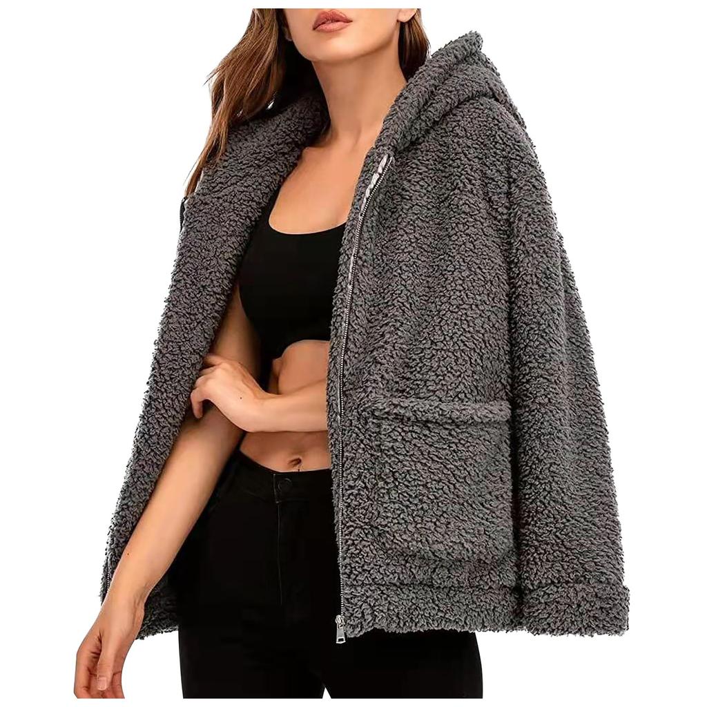 Модный повседневный женский свитер с капюшоном, плюшевый карманный топ, однотонное пальто