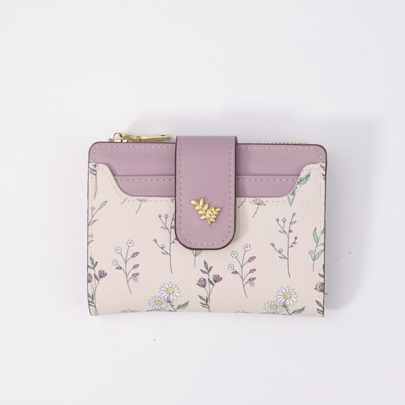 Оригинальный дизайн короткий кошелек Женский высококлассный кошелек для мелочи Студенческий маленький свежий цветок и трава картхолдер интегрированный