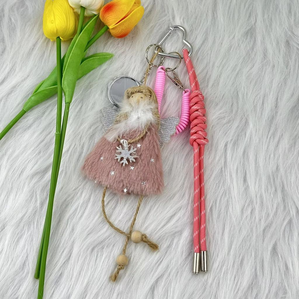 Fashion Angel Baby Keychain, Snowflake Heart-shaped Mirror Pendant, Cute Ladies' Handbag Gift