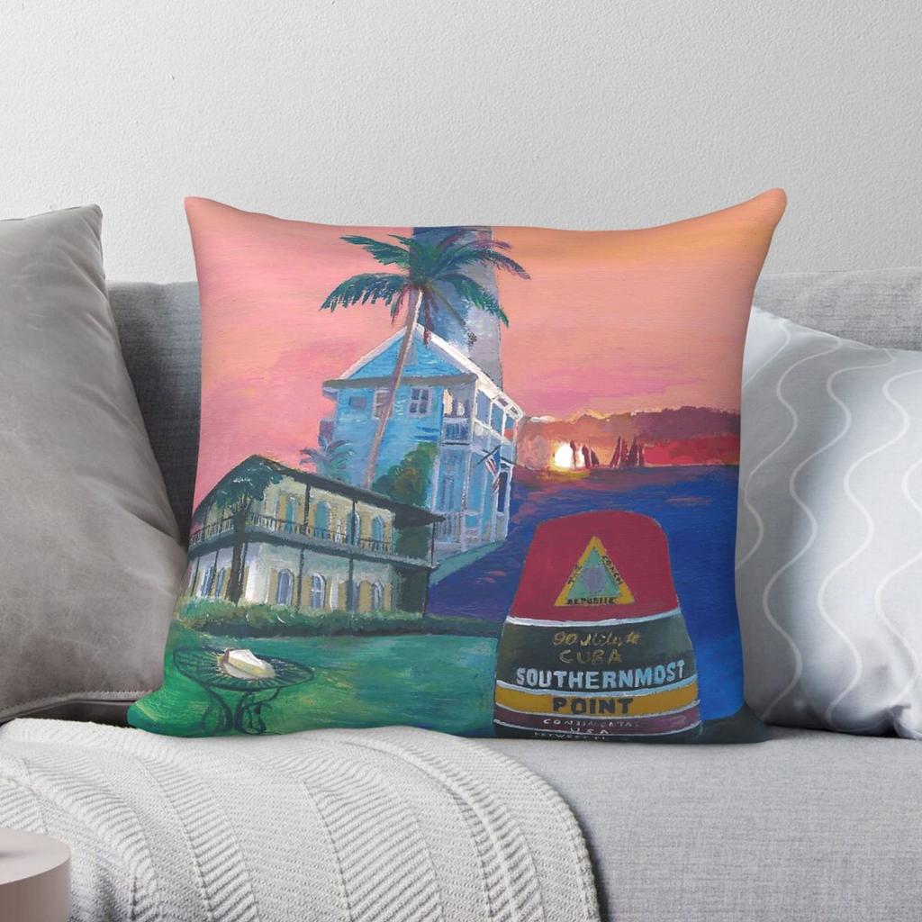 Key West Florida Southernmost Square Pillowcase Polyester Linen Velvet Creative Decorative Pillow Sofa Seater Cushion Cover