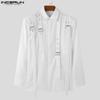 INCERUN Oversized Men Lapel Neck Long Sleeve Buttons Shirts Ribbon Patchwork Tops
