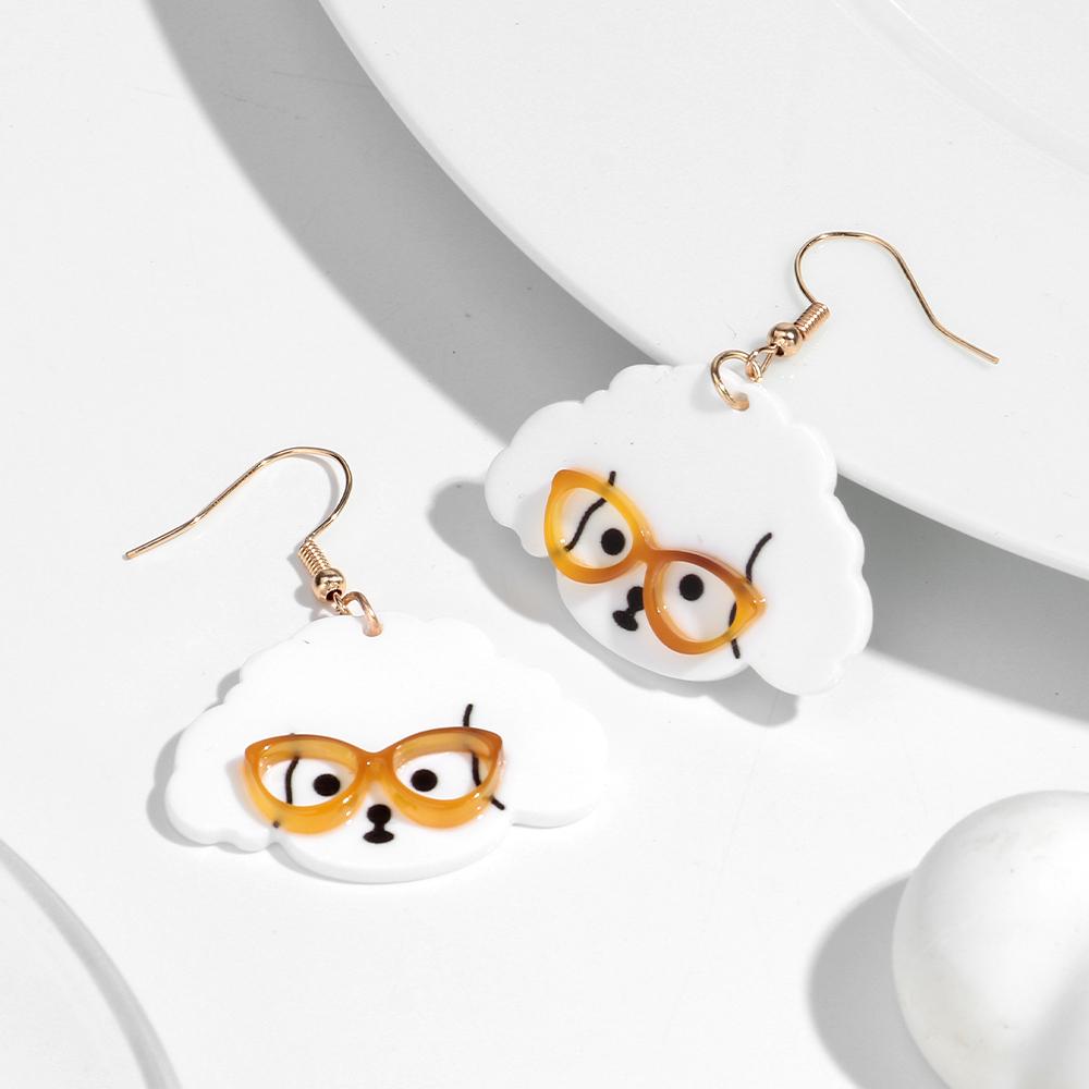 Cute Glasses Dog Acrylic Earrings for Women Funny Japanese Style Pet Puppy Drop Earring Creative Jewelry Birthday Gifts