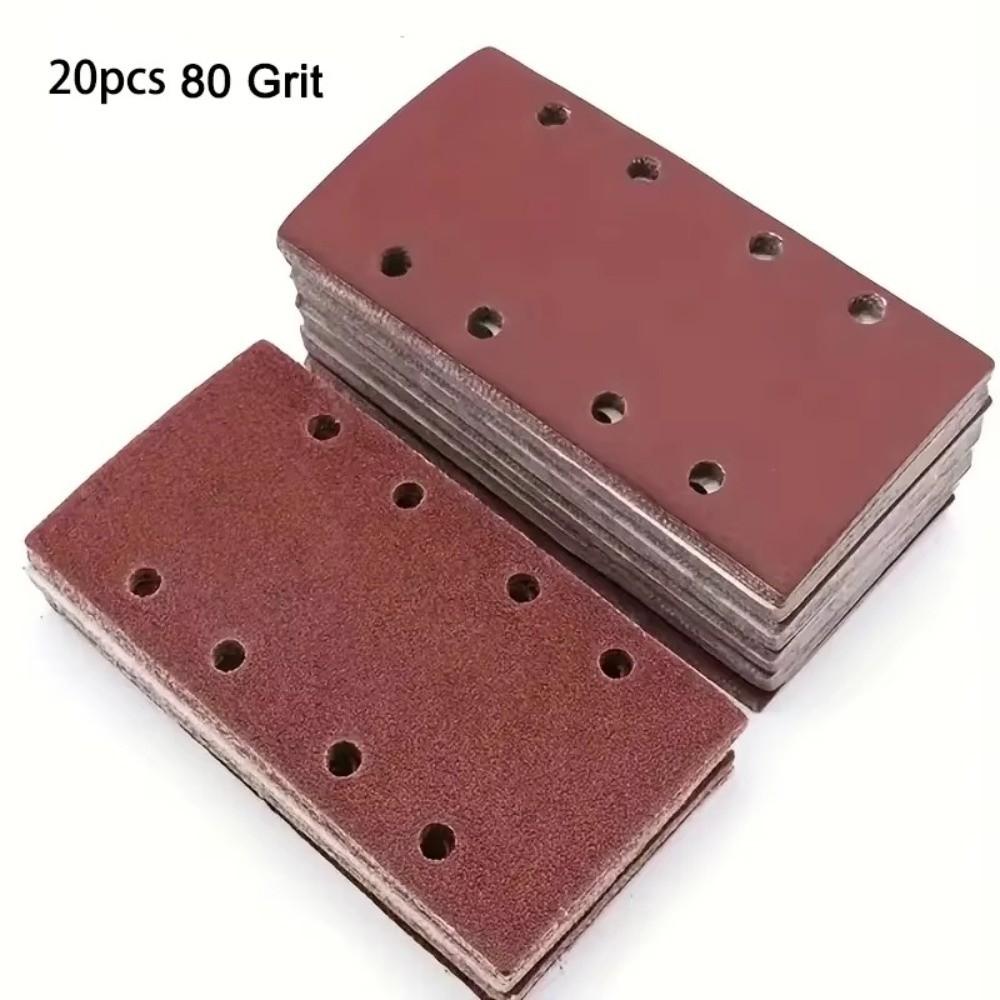 20pcs/set 185X93mm Flocked Sandpaper Sheets Assorted Grits Rectangular Shape 8-Hole Sandpaper Premium Flocked