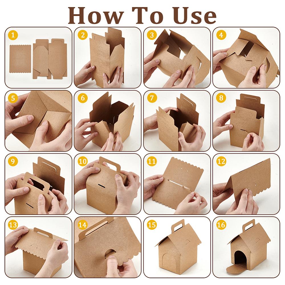 30pcs Kraft Paper Folding Paper Candy Packing Tote Boxes with Visible Window House Shape BurlyWood 12x10x18cm