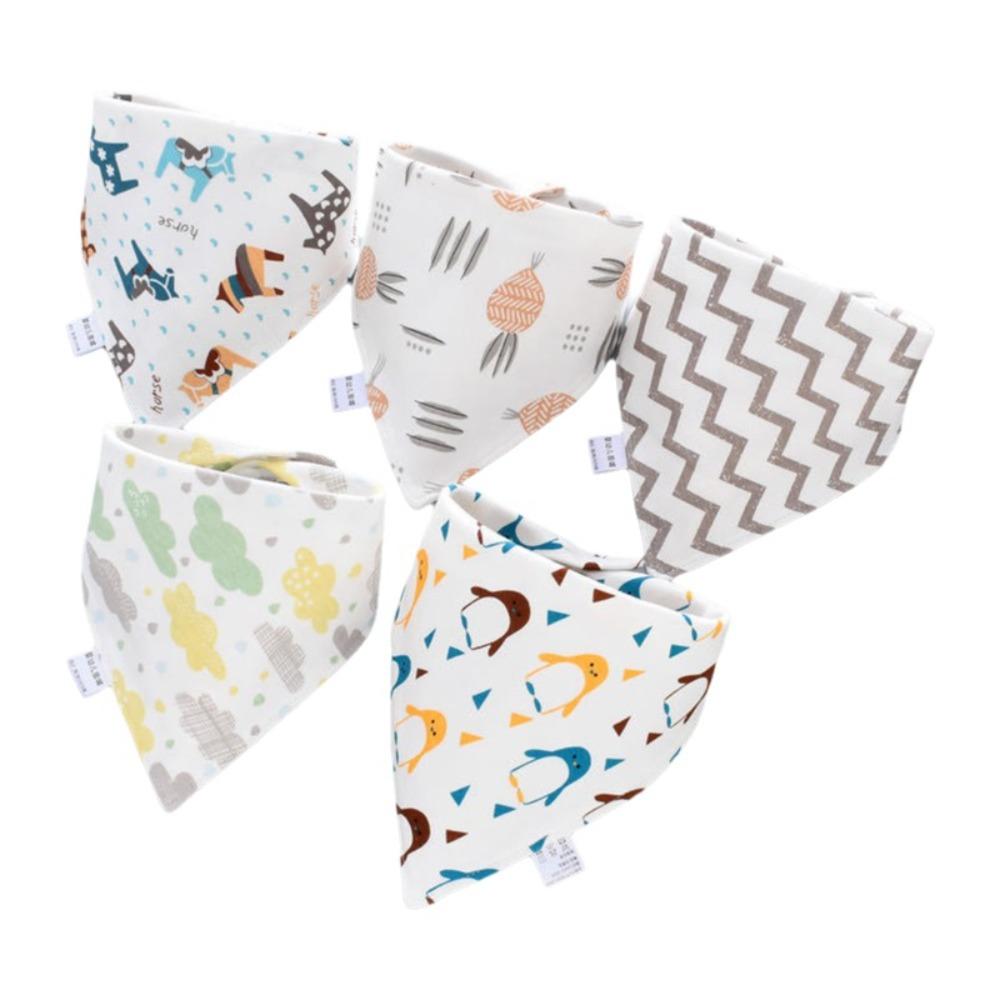 5PCS/SET Triangle Design Cotton Bibs Cartoon Print Feeding Bibs Cute Saliva Towel  Toddler Use
