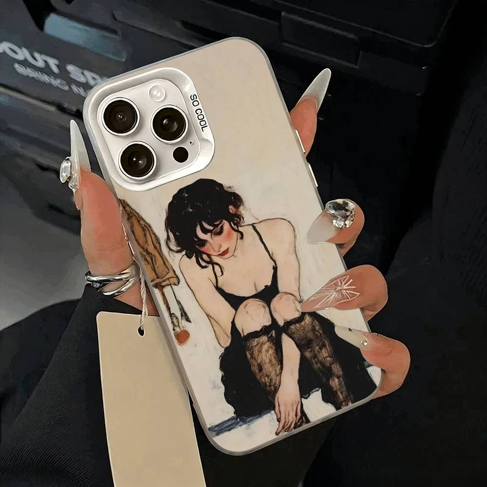 E-Egon S-Schiele Чехол для телефона для iPhone 17,16,15,14,13,12,11 Plus,Pro Max,XS,бело-серебристый чехол для телефона