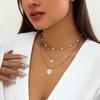 Multi-layer chain cold wind necklace, simple imitation pearl geometric disc sweet necklace