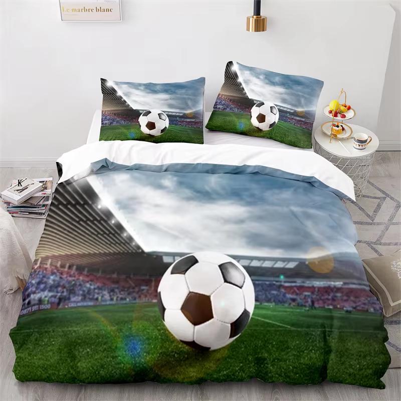 Sports Duvet Cover Set Microfiber Green Grass Field Soccer Playground Comforter Cover 3D Football Bedding Set King Queen Size
