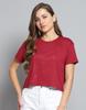 Womens Printed Maroon Round Neck Half Sleeve Top