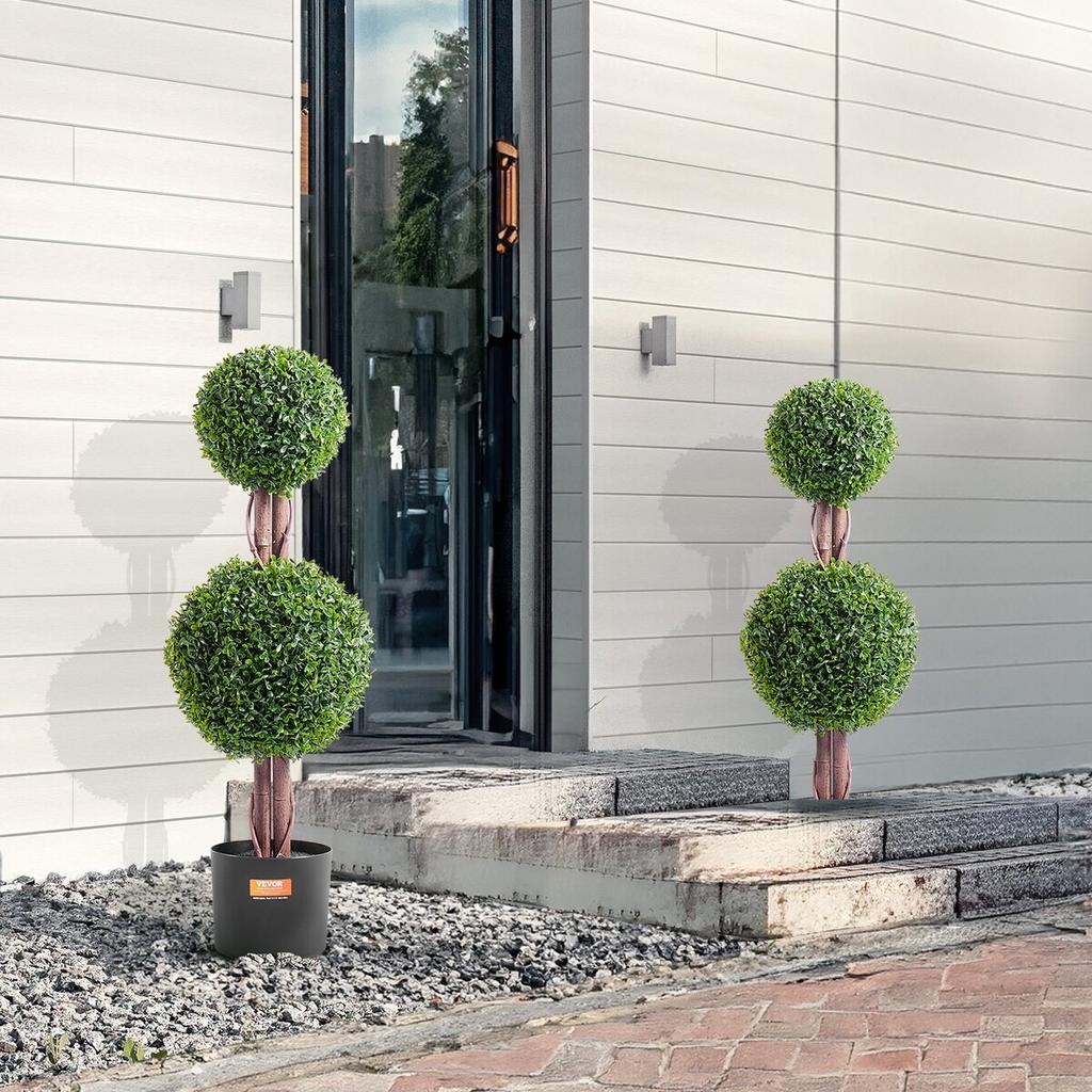 2 Pack 3' Artificial Boxwood Topiary Tree Faux Plant UV Decor In/Outdoor