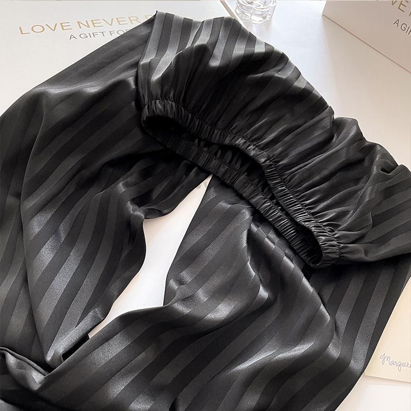 Женский полосатый пижамный комплект, атласные рубашки с длинными рукавами и лацканами, ночное белье, сексуальное нижнее белье, домашняя одежда, свободная одежда для сна, домашняя одежда